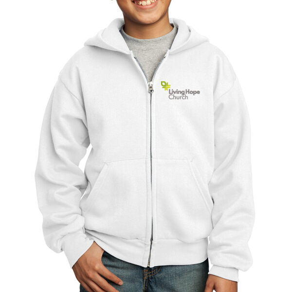 Port & Company® Youth Core Fleece Full-Zip Hooded Sweatshirt - Embroidered Logo Thumbnail