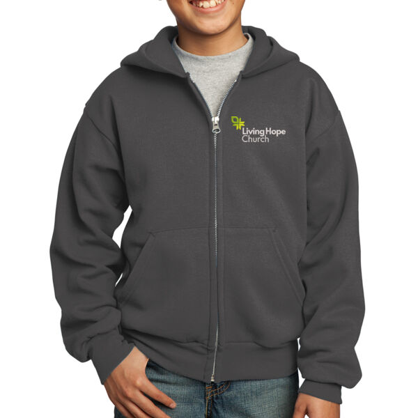 Port & Company® Youth Core Fleece Full-Zip Hooded Sweatshirt - Embroidered Logo Thumbnail