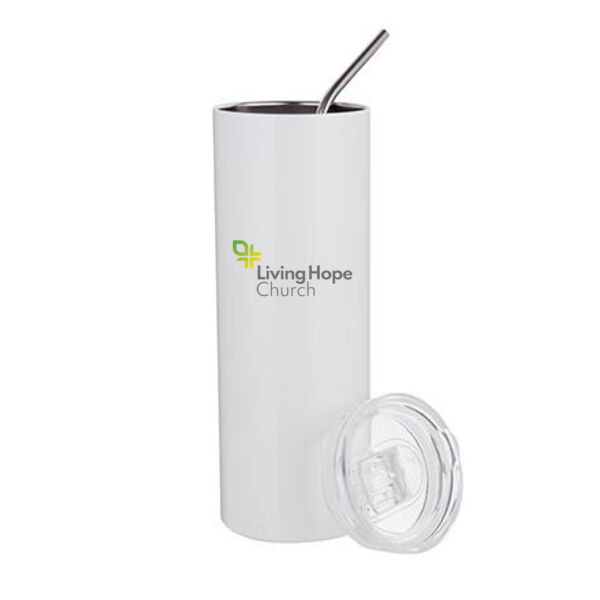 20 oz Stainless Steel Tumbler with Metal Straw & Lid - Sublimated Logo Thumbnail